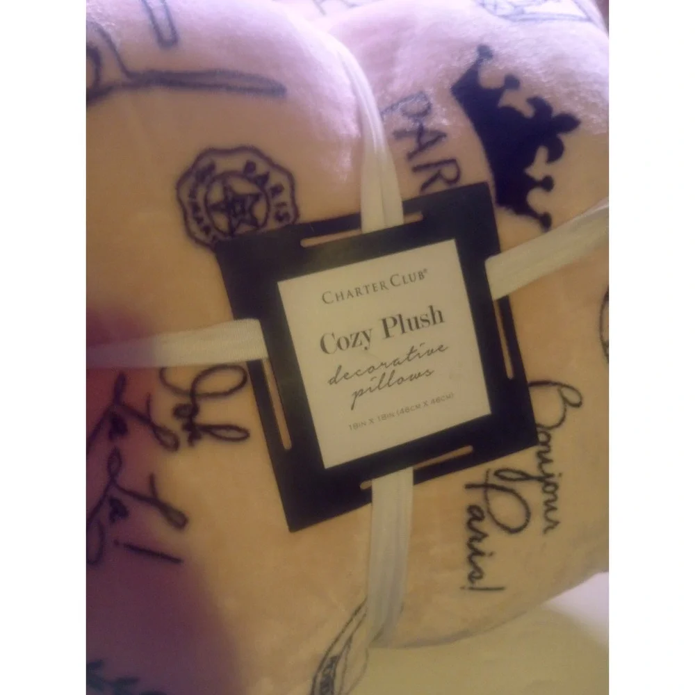 Charters Club 2pk Cozy Plush Pillow Paris Oh La La 18x18inch‎ Pink